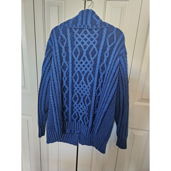 Aran Crafts Ireland Irish Fisherman cable knit cardigan blue wool XL - Picture 2 of 5